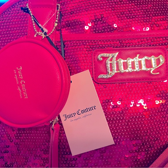 Juicy Couture Los Angeles NWT Pink Sequined Queen of Everything Messenger Bag - Picture 3 of 12